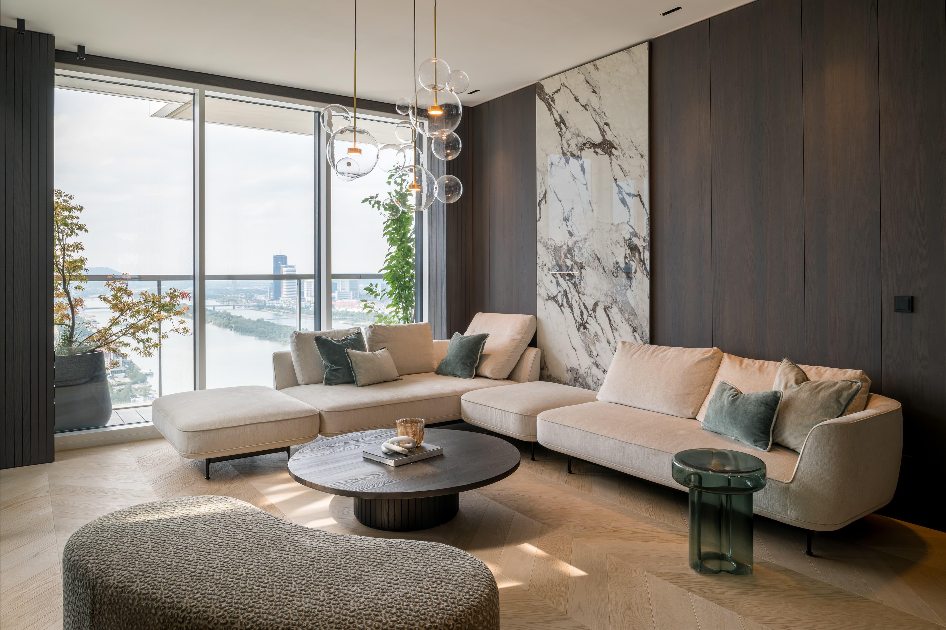 Living area with panoramic city views.