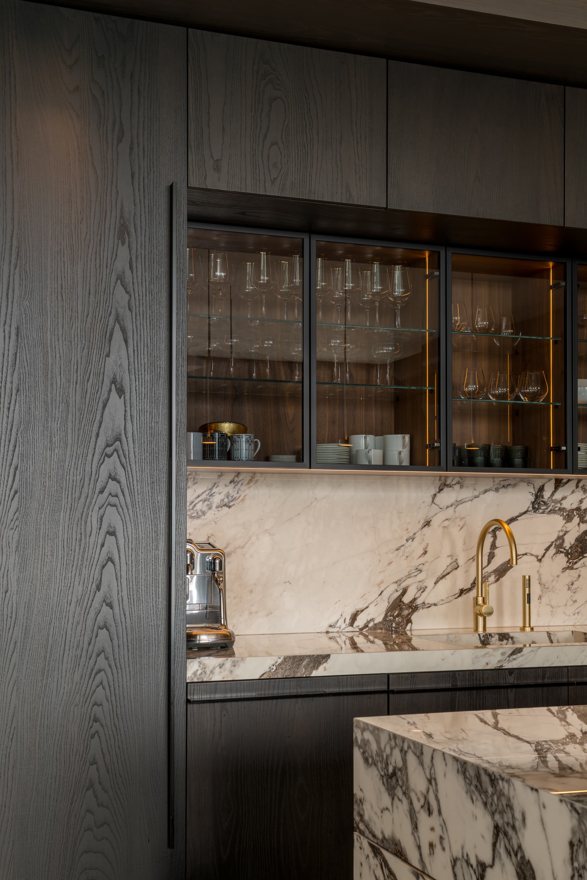 Bedroom area with custom built-in storage.