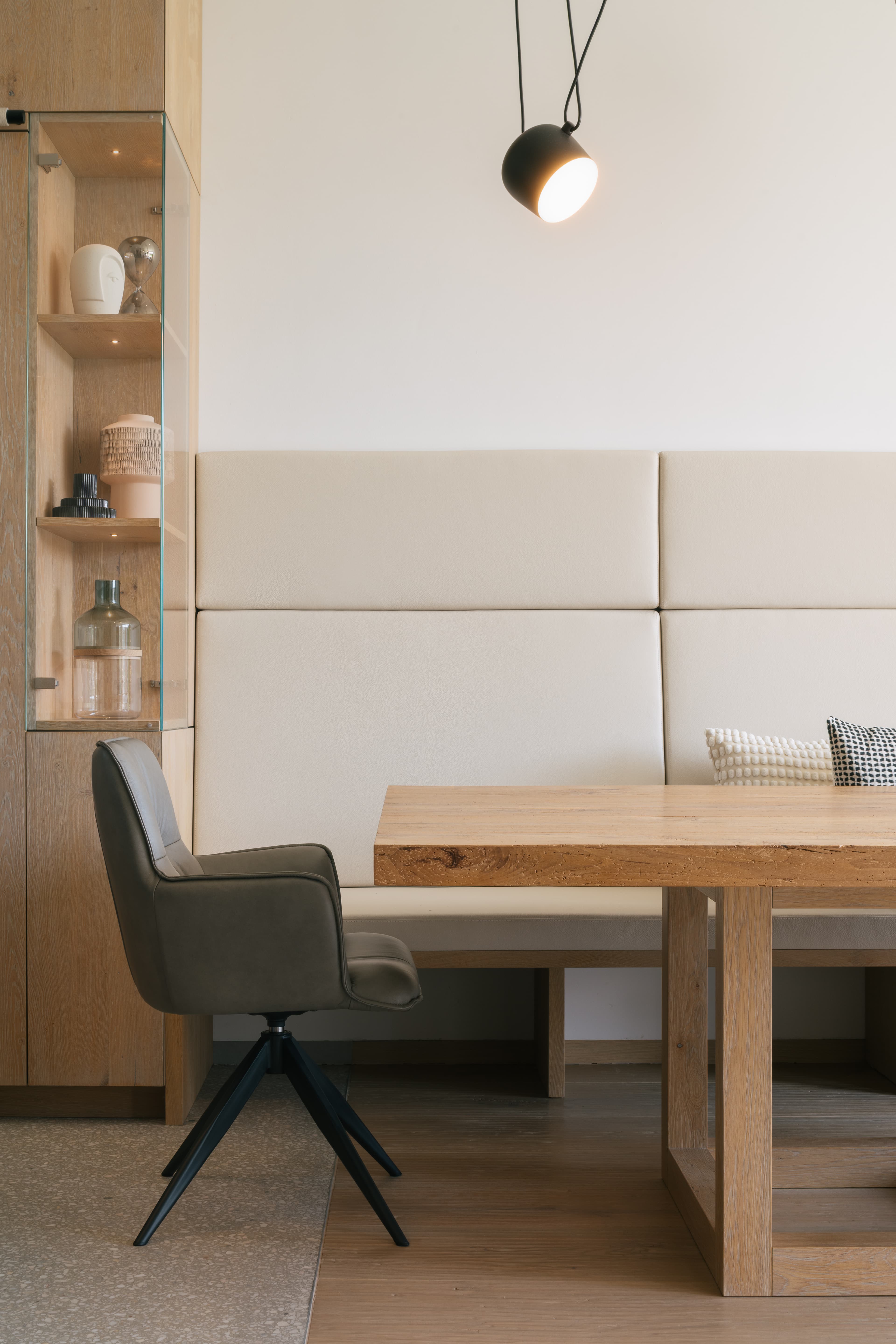 Open plan area showcasing integrated furniture and design.